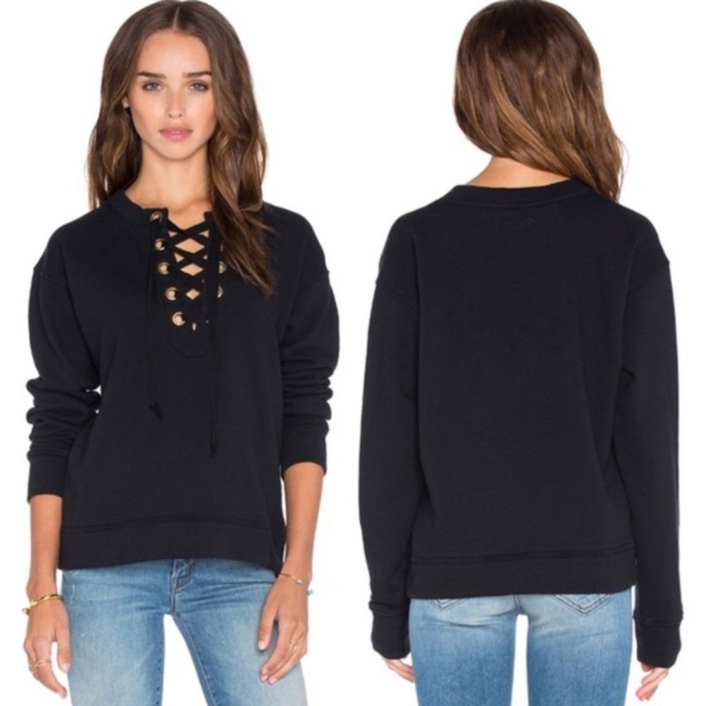 MOTHER The Tie Up Easy Sweatshirt Criss Cross Black XS
